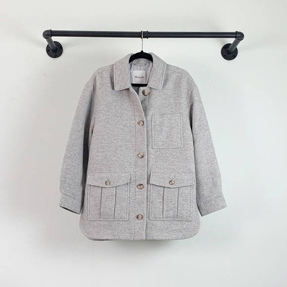 NWT Madewell Belrose Wool Blend Shirt Jacket Shacket In Light Grey - Picture 6 of 10